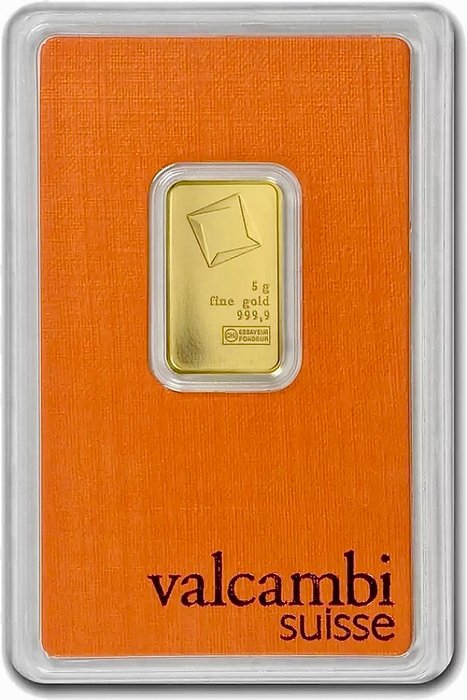 5 gram - Guld 999 - Valcambi, Switzerland - Forseglet  Med certifikat