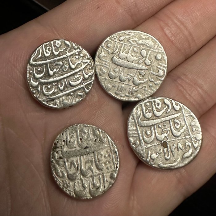 Mogul. Shah Jahan (1628-1658 AD). Lot of 4 Rupees Various dates and mints, Inluding Lahore mint