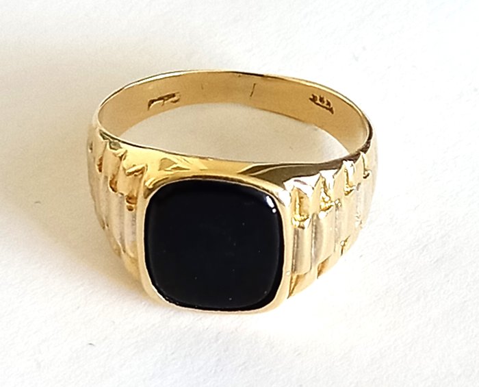 Ring - 14 karat Gulguld, Hvidguld Onyx