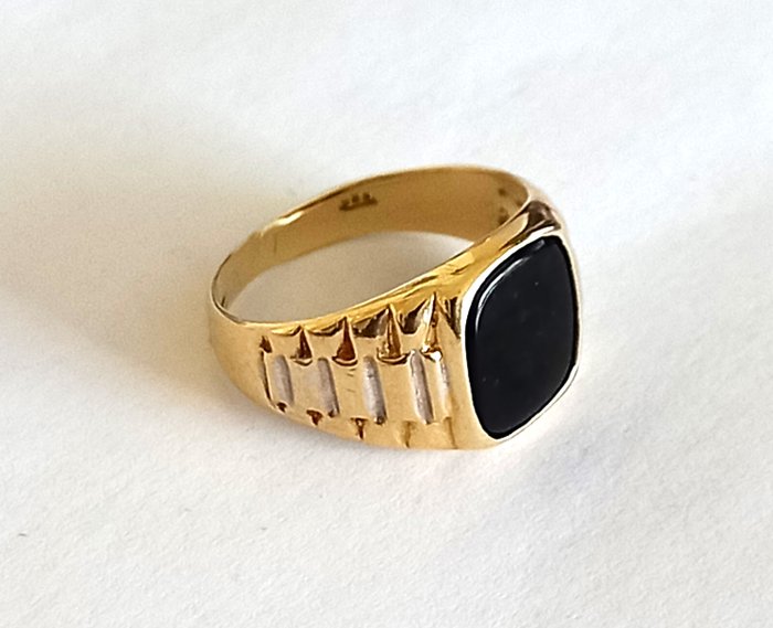 Ring - 14 karat Gulguld, Hvidguld Onyx