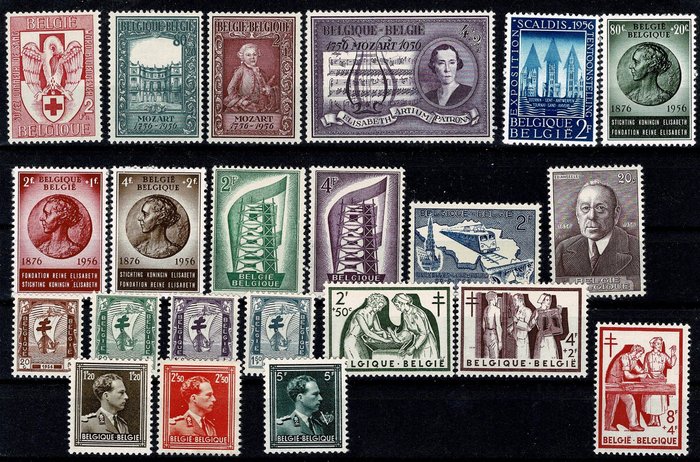 Belgien 1956/1957 - helår 1956 og 1957 - OBP 986/1007 , 1008/1039 +BL 31