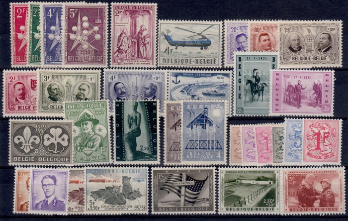 Belgien 1956/1957 - helår 1956 og 1957 - OBP 986/1007 , 1008/1039 +BL 31