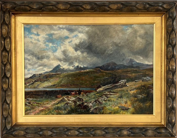 George Melvin Rennie (1874-1953), Attributed to - Figure and cattle in a Highland landscape