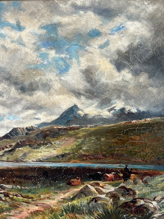 George Melvin Rennie (1874-1953), Attributed to - Figure and cattle in a Highland landscape