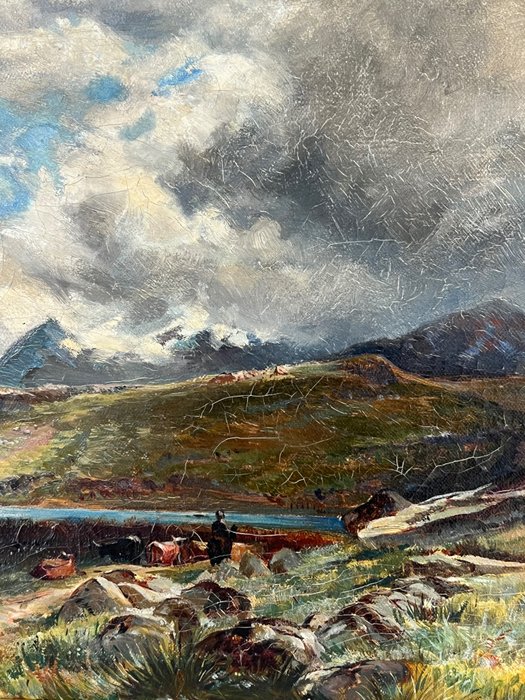 George Melvin Rennie (1874-1953), Attributed to - Figure and cattle in a Highland landscape