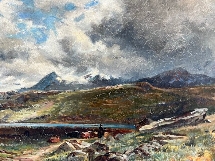 George Melvin Rennie (1874-1953), Attributed to - Figure and cattle in a Highland landscape