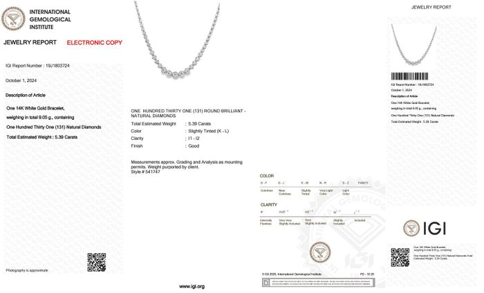 Ingen mindstepris - Halskæde - 14 karat Hvidguld -  5.39ct. tw. Diamant (Natur)