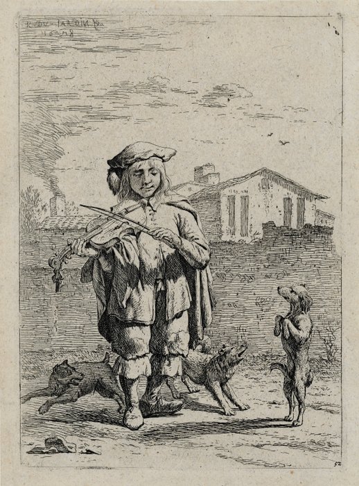 Karel Dujardin (c.1626-1678) - Boy Playing a Violin with Dogs (The Savoyard)