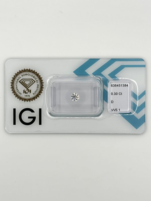 1 pcs Diamant  (Natur)  - 0.30 ct - Rund - D (farveløs) - VVS1 - International Gemological Institute (IGI) - *3EX* *IDEAL*