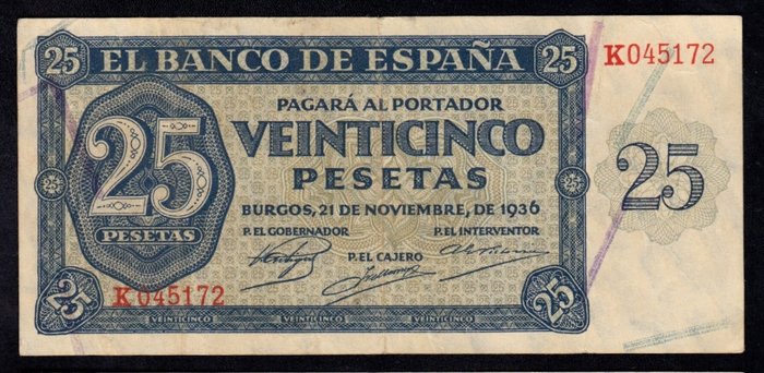 Spanien. - 25 and 100 pesetas 1936-1940 - Pick 99, 118  (Ingen mindstepris)