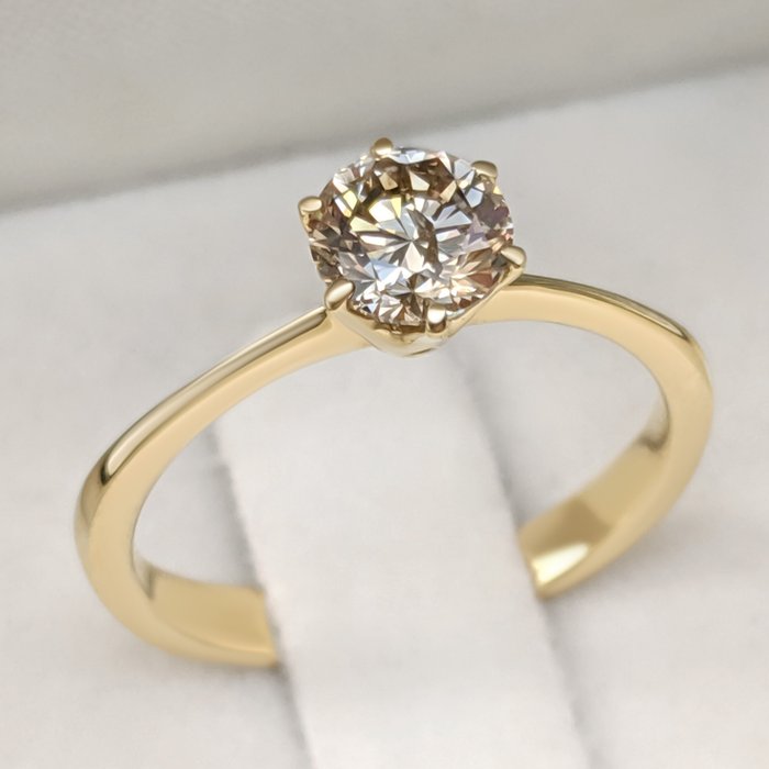 Ingen mindstepris - Ring - 14 karat Gulguld -  0.72ct. tw. Gul Diamant (Naturfarvet) - IGI