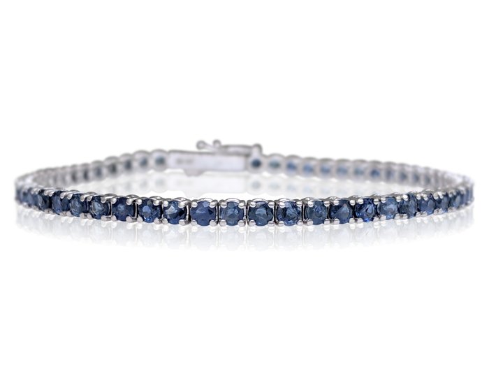 Ingen mindstepris - Armbånd - 14 karat Hvidguld -  6.37ct. tw. Safir - IGI