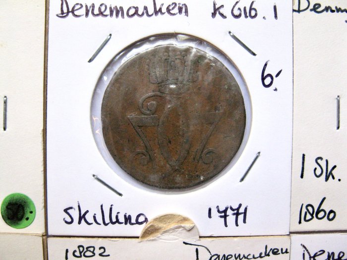 Danmark. Type collection with 20 different old coins 1771-1945 including silver and RARE 10 Ore 1945  (Ingen mindstepris)