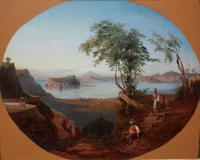 Giacinto Gigante (1806-1876), Circle of - Neapolitan coastal landscape with Ischia and Capri beyond