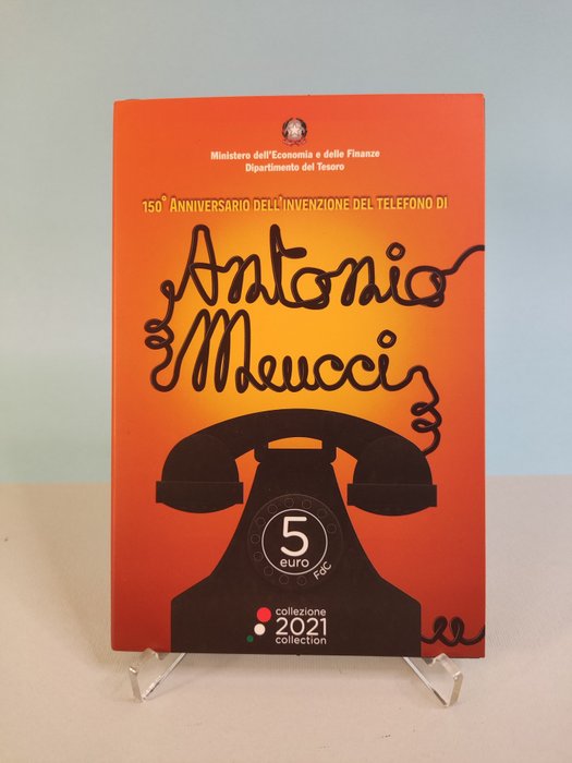 Italien. 5 Euro 2021 "150° Invenzione del telefono - Antonio Meucci"  (Ingen mindstepris)