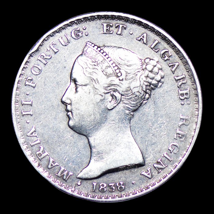 Portugal D Maria II (1834-1853) 500 Reis 1838 - Data Emendada (8 sobre 6) - Muito Rara