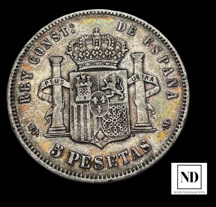 Kongeriget Spanien. Alfonso XIII (1886-1931). 5 Pesetas 1888 - Madrid  (Ingen mindstepris)