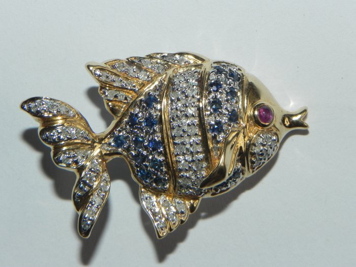 Broche - 14 karat Gulguld Diamant (Natur)