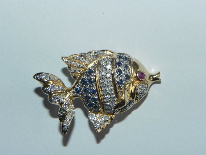 Broche - 14 karat Gulguld Diamant (Natur)