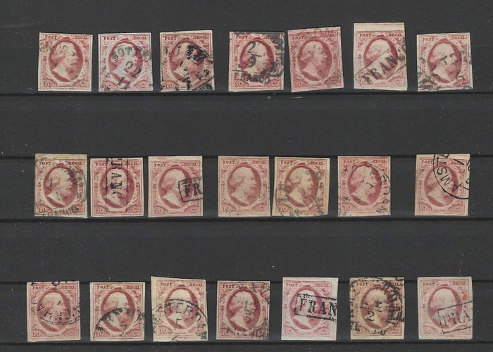 Holland 1852 - Kong Willem III - parti med 21 frimærker - NVPH 2