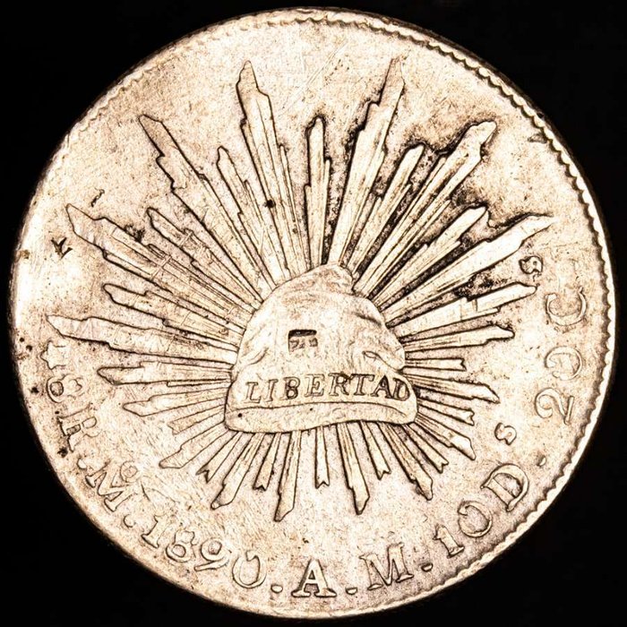 Mexico 8 Reales Minted in Mexico City (Mo) 1890 Assayer AM Chinese chops  (Ingen mindstepris)