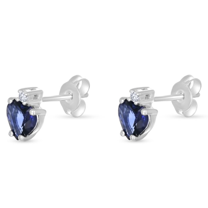 Øreringe - 18 kraat Hvidguld -  1.36ct. tw. Safir - Diamant