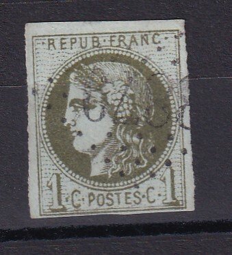 Frankrig 1870 - kyst €220, fremragende bordeaux 1c oliven rapport 2 - Yvert n° 39B