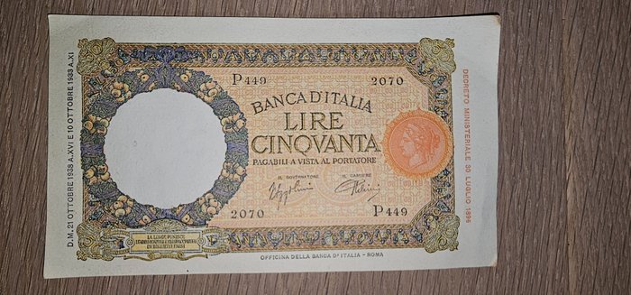 Italien. - 100 Lire 1938 - Gigante BI 19/17  (Ingen mindstepris)