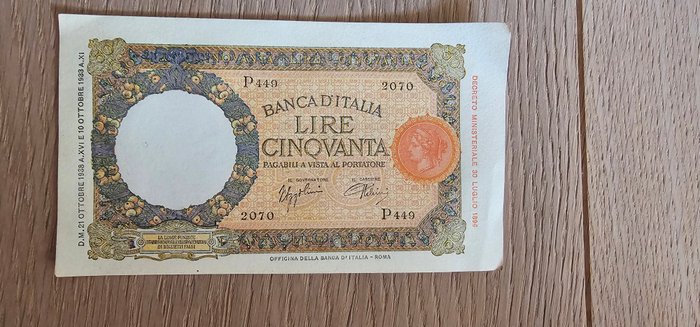 Italien. - 100 Lire 1938 - Gigante BI 19/17  (Ingen mindstepris)