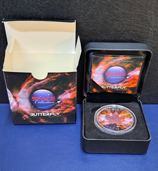 Canada. 5 Dollars 2016 Maple Leaf - Space Collection "Butterfly" - Black Ruthenium and rose gold, 1 Oz (.999)  (Ingen mindstepris)