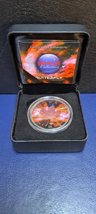 Canada. 5 Dollars 2016 Maple Leaf - Space Collection "Butterfly" - Black Ruthenium and rose gold, 1 Oz (.999)  (Ingen mindstepris)