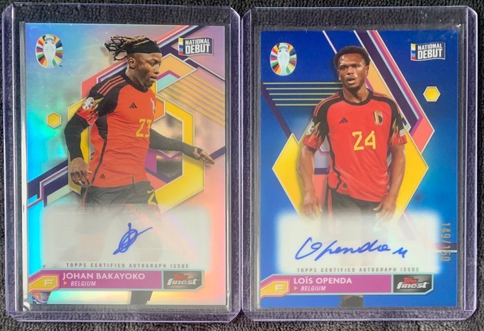 2023/24 Topps Finest UEFA Euro Johan Bakayoko  Lois Openda /150 National Debut Autographs - 2 Card - Næsten så god som ny (NM)