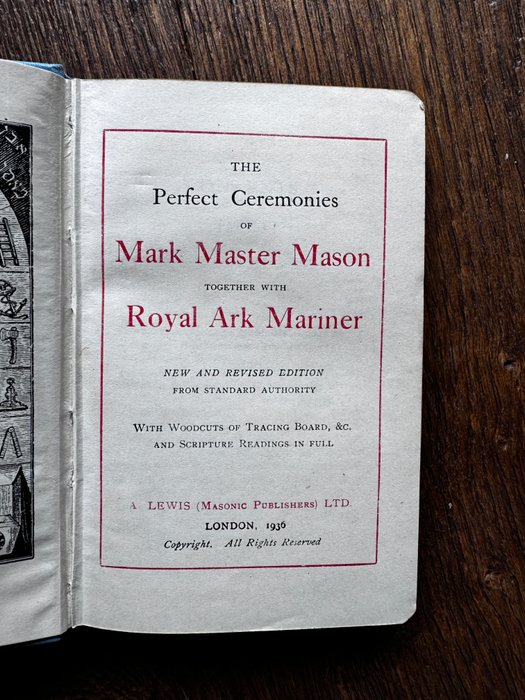 Privately Printed - Mark Master Mason Set 1936/ The Perfect Ceremonies/ T.K.Spencer Apron - 1936