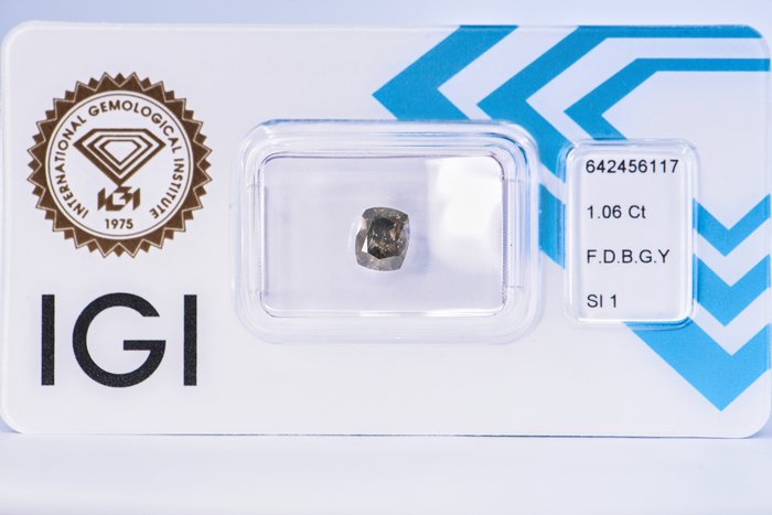 Ingen mindstepris - 1 pcs Diamant  (Naturfarvet)  - 1.06 ct - Pude - Fancy deep Brun, Grønlig Gul - SI1 - International Gemological Institute (IGI)