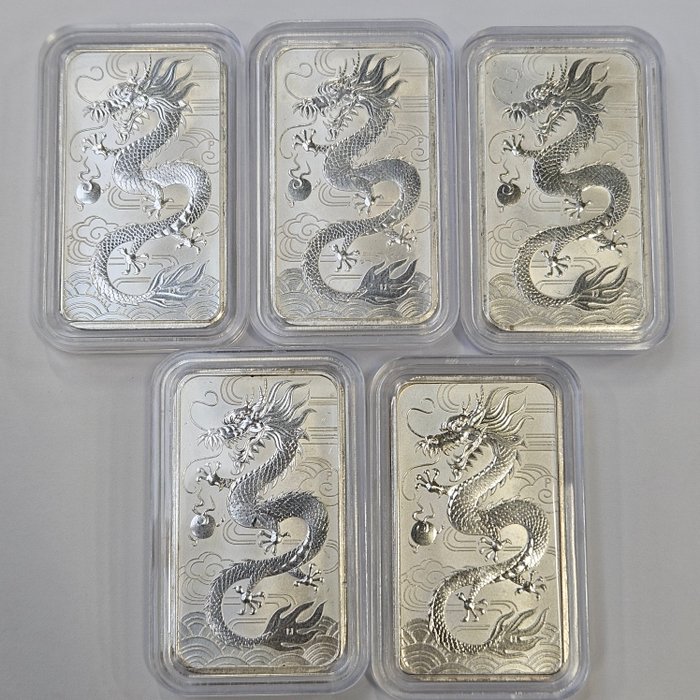 Australien. 1 Dollar 2018 Rectangular Dragon Bar, 5x1 Oz (.999)