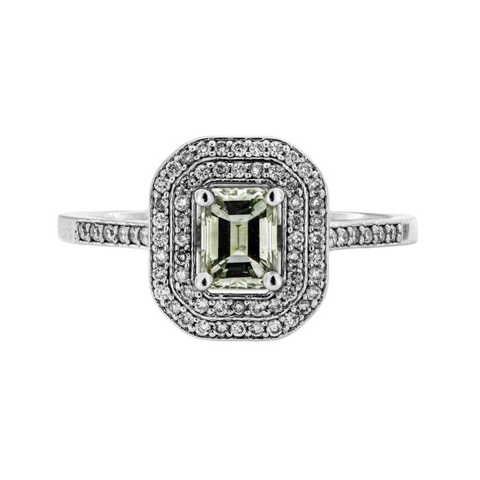 Ingen mindstepris - Ring - 14 karat Hvidguld -  077ct tw Gul Diamant (Naturfarvet) - Diamant