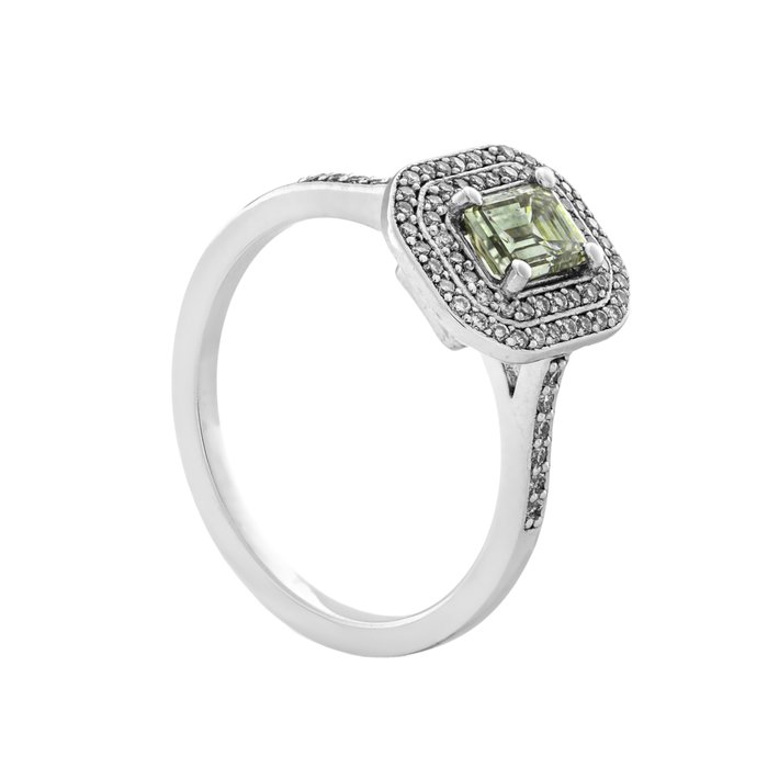 Ingen mindstepris - Ring - 14 karat Hvidguld -  077ct tw Gul Diamant (Naturfarvet) - Diamant