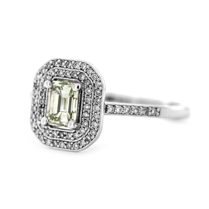 Ingen mindstepris - Ring - 14 karat Hvidguld -  077ct tw Gul Diamant (Naturfarvet) - Diamant