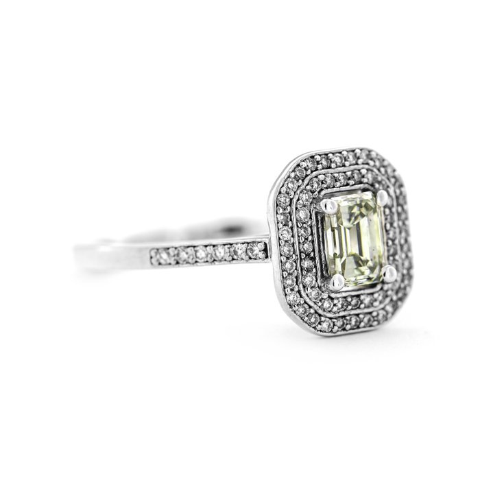 Ingen mindstepris - Ring - 14 karat Hvidguld -  077ct tw Gul Diamant (Naturfarvet) - Diamant