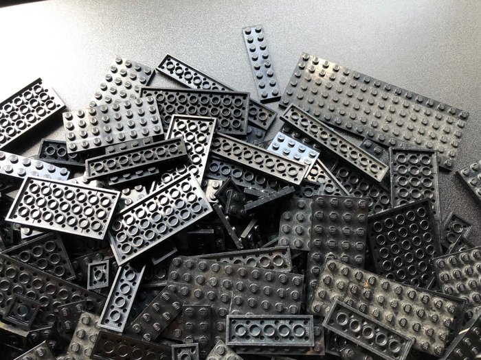 Lego - Geen serie - LEGO Partij zwarte platte plaatjes in diverse maten 1000 gram