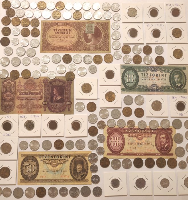 Ungarn. Large Collection of Coins and Banknotes-153 pieces from 1894 to 1999  (Ingen mindstepris)