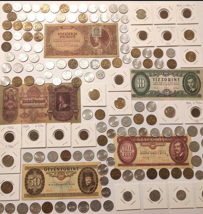 Ungarn. Large Collection of Coins and Banknotes-153 pieces from 1894 to 1999  (Ingen mindstepris)