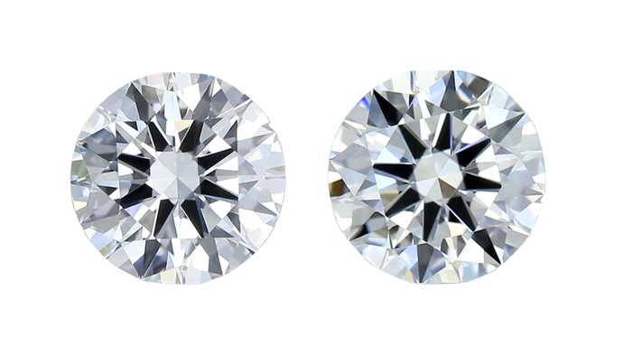 2 pcs Diamant  (Natur)  - 1.10 ct - Rund - D (farveløs) - IF - International Gemological Institute (IGI) - Ideelt snitpar