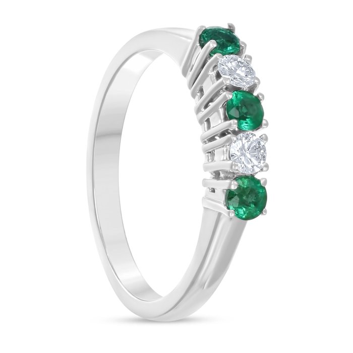 Ring - 18 kraat Hvidguld -  050ct tw Smaragd - Diamant