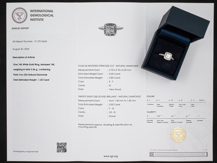 Ingen mindstepris - Ring - 14 karat Hvidguld, IGI Antwerpen - 1,30 ct diamanter -  1.30ct. tw. Diamant (Natur)