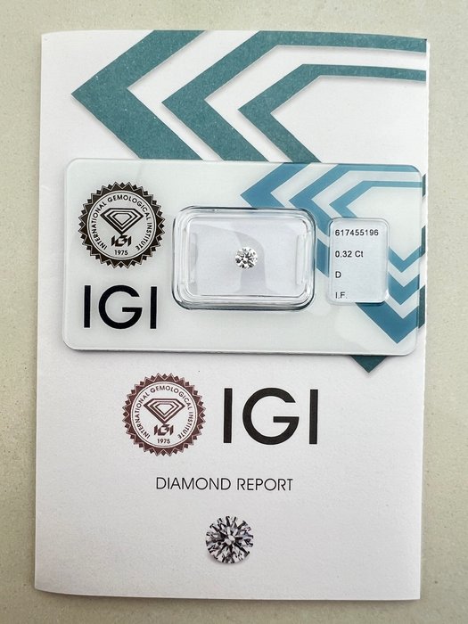 Ingen mindstepris - 1 pcs Diamant  (Natur)  - 032 ct - Rund - D (farveløs) - IF - International Gemological Institute (IGI)