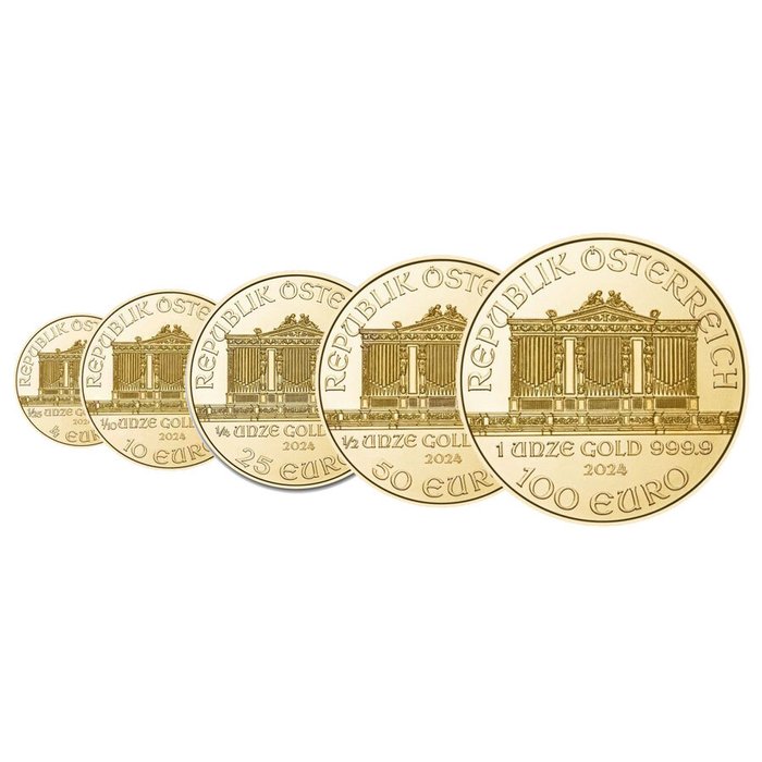 Østrig 2024 189 oz Gold Philharmonic 5 Coin Full Set