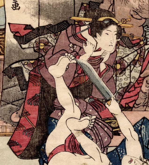 Yan Qing the Wanderer Throws Jin Ken off the Stage in Tai'anzhou 浪子燕青泰安州にて住肩を台の下へ投落す - 1829 - Utagawa Kuniyoshi 歌川国芳 (1797-1861) - Japan -  Edo-perioden (1600-1868)