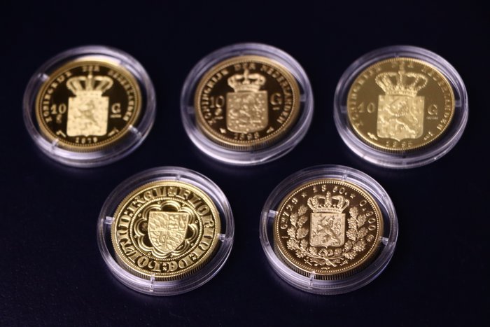 Holland Token Lot van Vergulde 24K Munten Naslagen (5 Stuks)  (Ingen mindstepris)