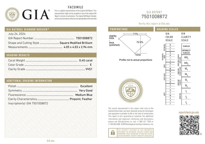 2 pcs Diamant  (Natur)  - 0.80 ct - Kvadrat - D (farveløs), E - VVS1, VVS2 - Gemological Institute of America (GIA)